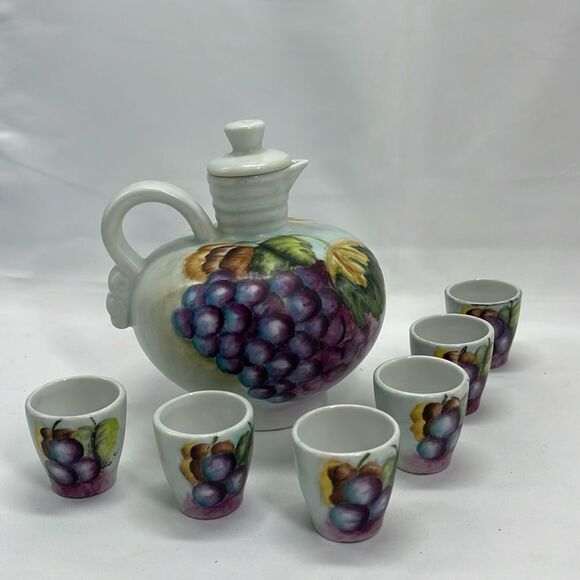 Vintage Ceramic Sake/Tea/Coffee Kettle with Six Cups Signed Crieser - Picture 1 of 13